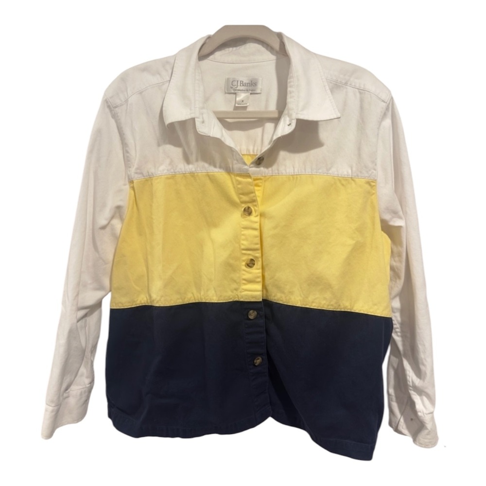 CJ Banks Color-Block Button-Up Shacket | White | Size 0X
